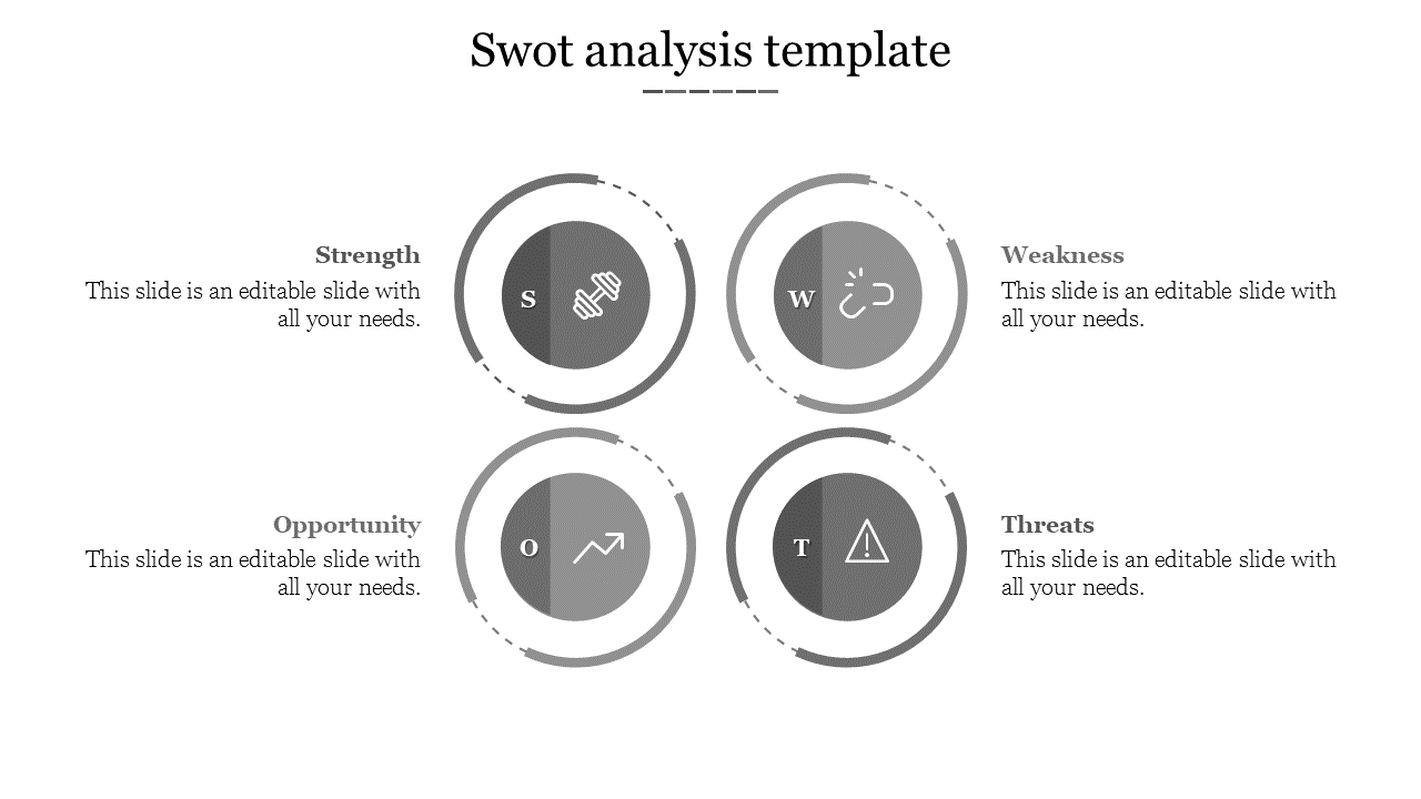 Free - Stunning SWOT Analysis Template In Grey Color Slide
